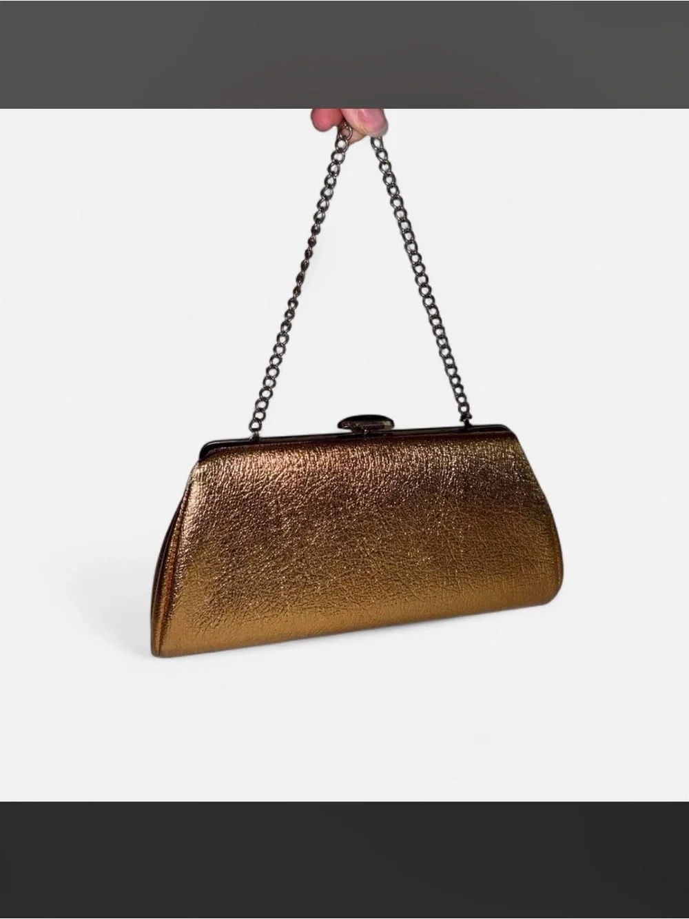 Metallic Gold Vintage Clutch with Chain Strap